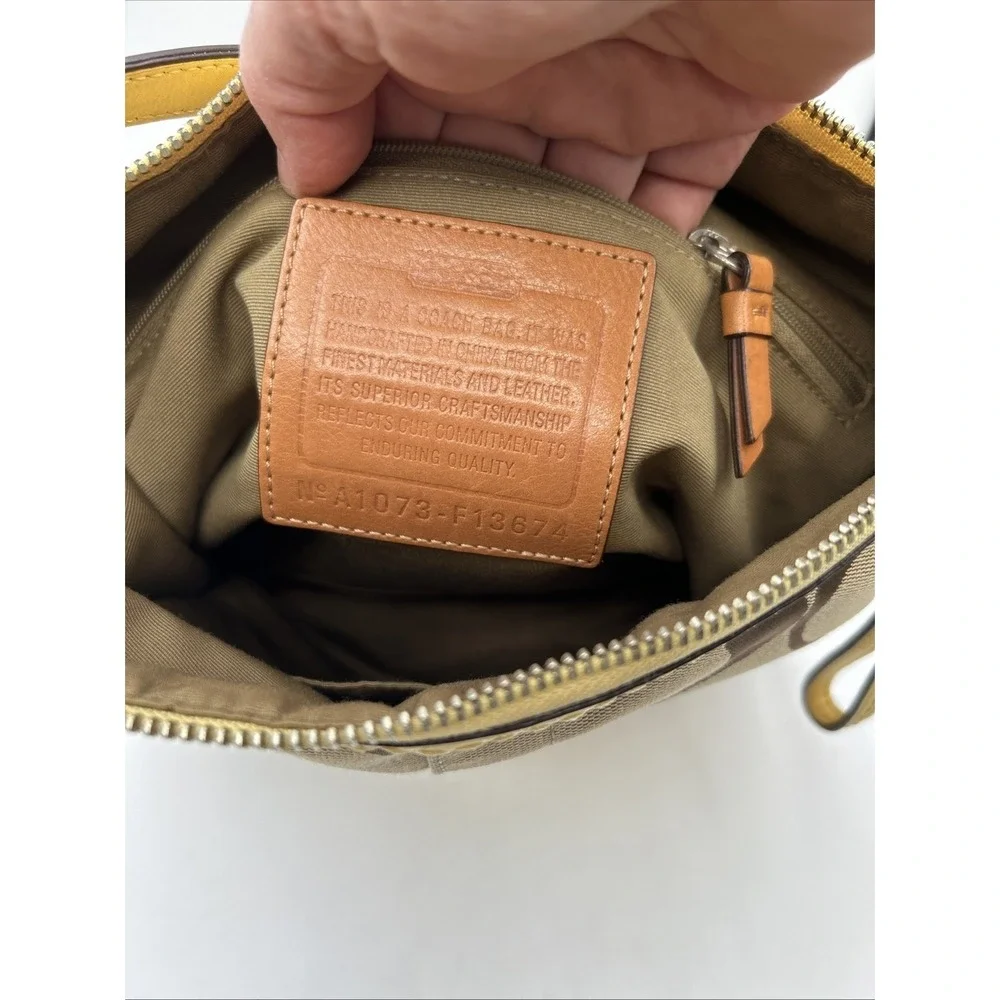 COACH Signature Khaki Canvas Logo CC Yellow Stripe Crossbody Bag  Y2K #F13674